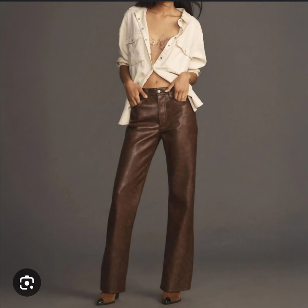 AGOLDE Sloane Cola Brown Straight Leg Leather Pants